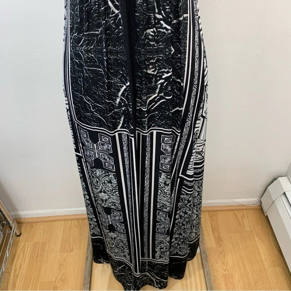 Maxi Dress Y2K Medium Empire V Neck‎ Black Print Spaghetti Strap Flowy Stretch - Picture 3 of 14